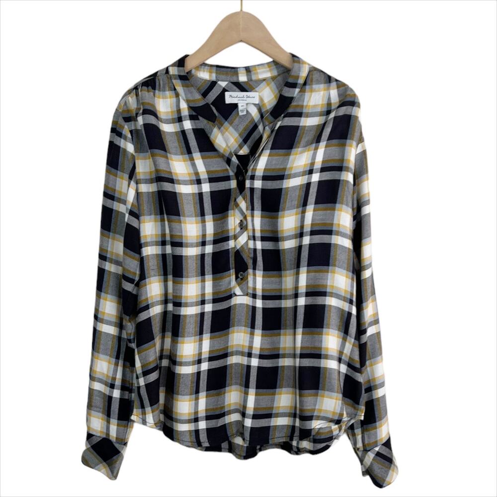 Michael Stars Plaid Popover Shirt Black, Yellow, White Size XS